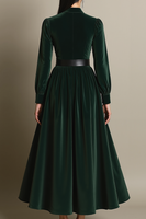 Laden Sie das Bild in den Galerie-Viewer, Dunkelgrün A Linien Samt Langes Festliches Kleid mit Gürtel