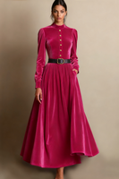 Laden Sie das Bild in den Galerie-Viewer, Dunkelgrün A Linien Samt Langes Festliches Kleid mit Gürtel
