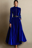 Laden Sie das Bild in den Galerie-Viewer, Dunkelgrün A Linien Samt Langes Festliches Kleid mit Gürtel
