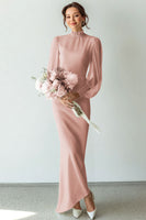 Laden Sie das Bild in den Galerie-Viewer, Weiß Chiffon Hochgeschlossener Ausschnitt Langes Brautkleid mit Ärmeln