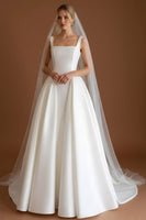 Laden Sie das Bild in den Galerie-Viewer, Leely Women White Princess Long Wedding Dress Thick Straps Lace Up Back Bridal Dress