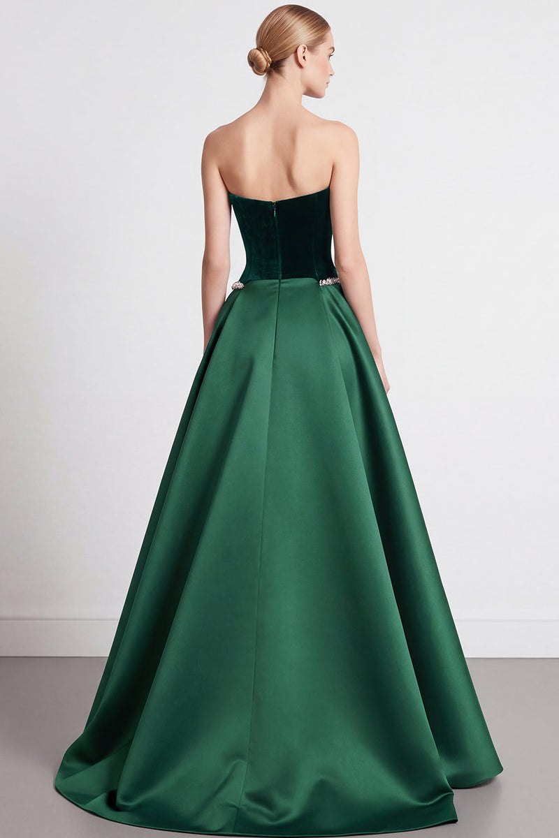 Laden Sie das Bild in den Galerie-Viewer, Marineblau A Linien Ohne Träger Samt Langes Abendkleid mit Cape