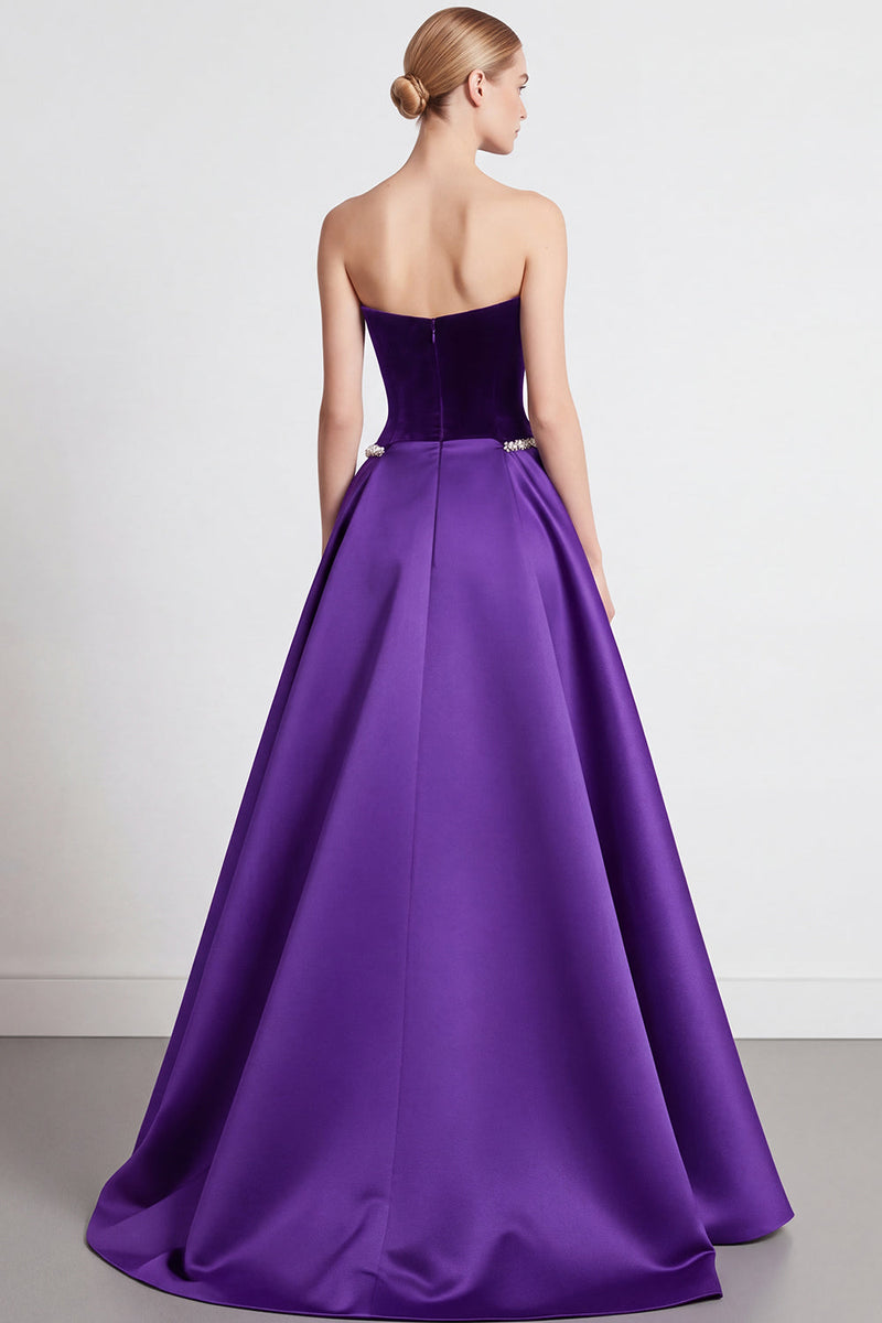 Laden Sie das Bild in den Galerie-Viewer, Marineblau A Linien Ohne Träger Samt Langes Abendkleid mit Cape