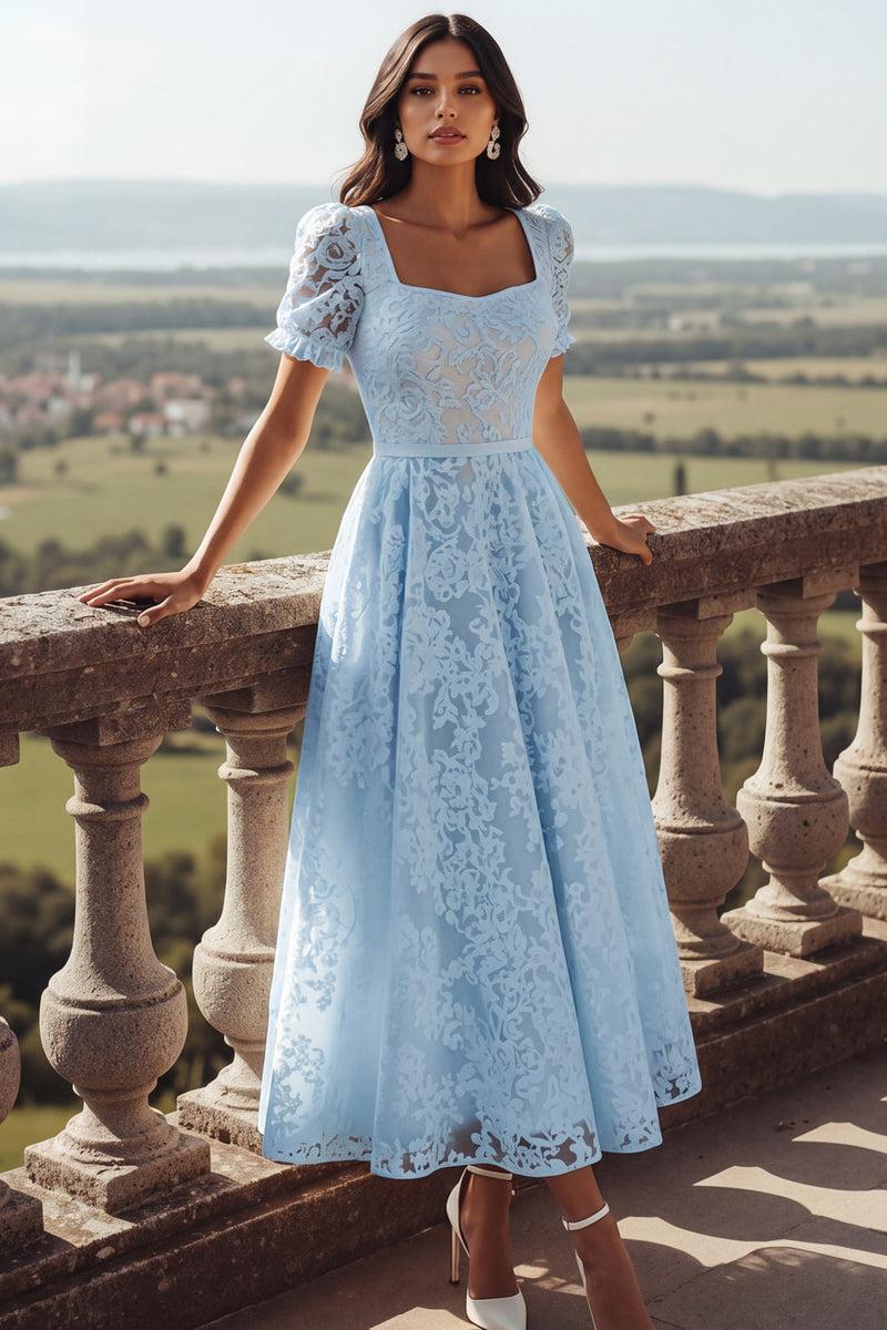 Laden Sie das Bild in den Galerie-Viewer, Weiß Spitze Eckiger Ausschnitt Langes Brautkleid mit Ärmeln