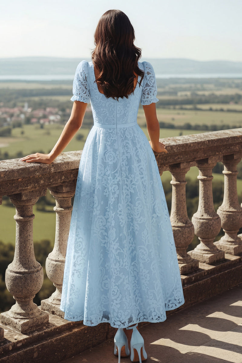 Laden Sie das Bild in den Galerie-Viewer, Weiß Spitze Eckiger Ausschnitt Langes Brautkleid mit Ärmeln