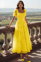 Laden Sie das Bild in den Galerie-Viewer, Weiß Spitze Eckiger Ausschnitt Langes Brautkleid mit Ärmeln
