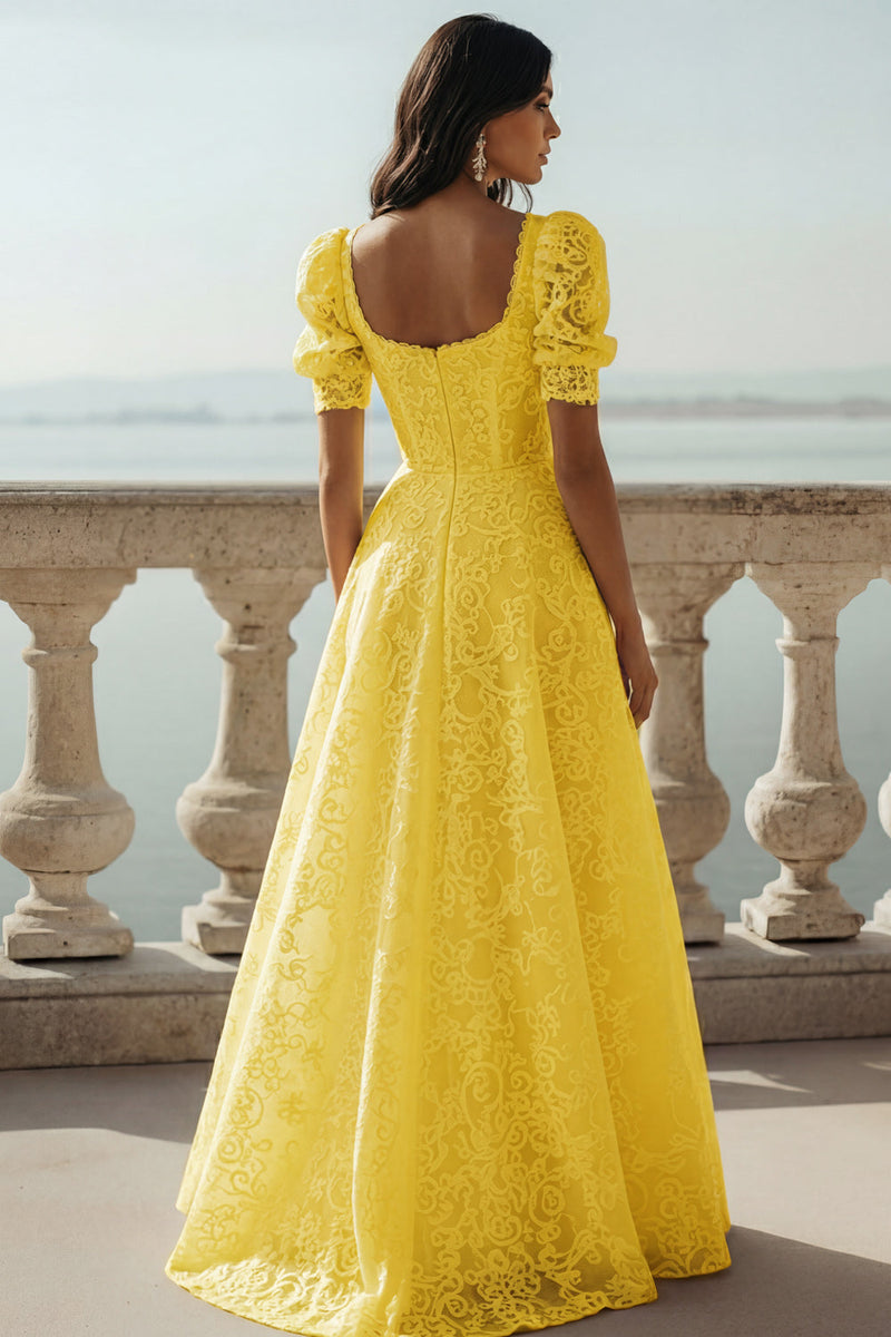 Laden Sie das Bild in den Galerie-Viewer, Weiß Spitze Eckiger Ausschnitt A-Linien Langes Brautkleid