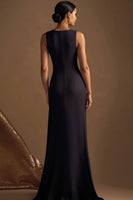 Laden Sie das Bild in den Galerie-Viewer, Einfaches Schwarz Satin Lange Sheath Abendkleid