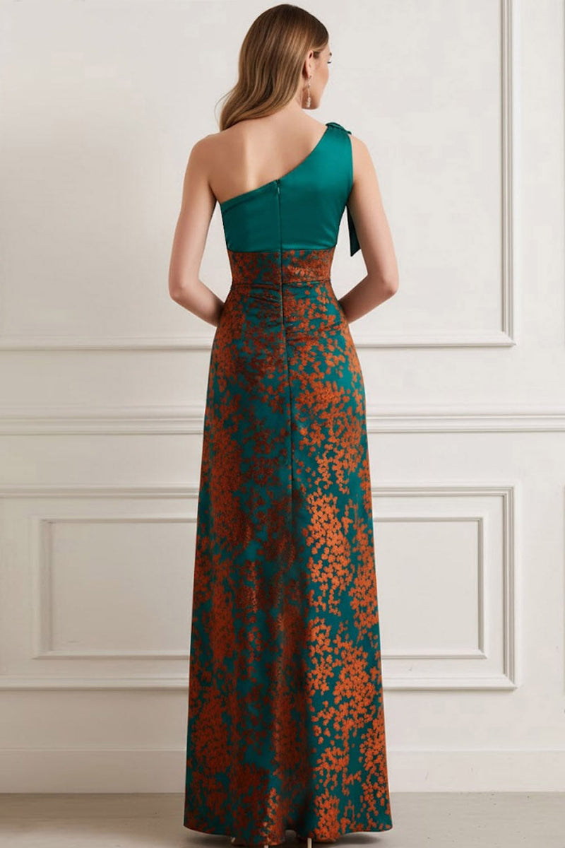 Laden Sie das Bild in den Galerie-Viewer, Pfauengrün One schulter Langes Festliches Kleid mit Schlitz