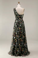 Laden Sie das Bild in den Galerie-Viewer, Blumenmuster Mauve One schulter A-Linien Langes Abendkleid mit Schlitz