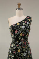 Laden Sie das Bild in den Galerie-Viewer, Blumenmuster Mauve One schulter A-Linien Langes Abendkleid mit Schlitz