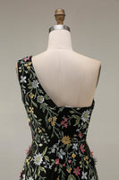 Laden Sie das Bild in den Galerie-Viewer, Blumenmuster Mauve One schulter A-Linien Langes Abendkleid mit Schlitz