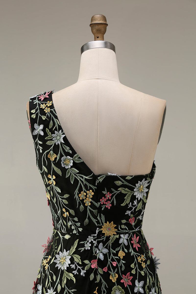 Laden Sie das Bild in den Galerie-Viewer, Blumenmuster Mauve One schulter A-Linien Langes Abendkleid mit Schlitz