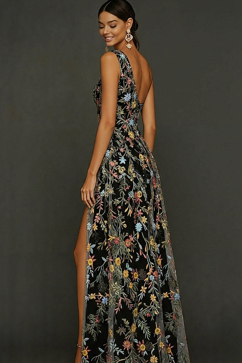 Laden Sie das Bild in den Galerie-Viewer, Blumenmuster Mauve One schulter A-Linien Langes Abendkleid mit Schlitz