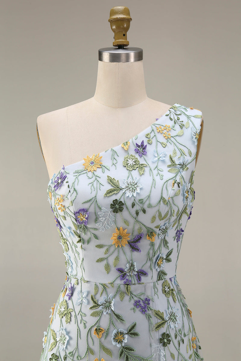 Laden Sie das Bild in den Galerie-Viewer, Blumenmuster Mauve One schulter A-Linien Langes Abendkleid mit Schlitz
