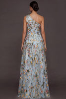 Laden Sie das Bild in den Galerie-Viewer, Blumenmuster Mauve One schulter A-Linien Langes Abendkleid mit Schlitz