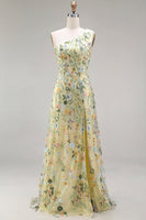 Laden Sie das Bild in den Galerie-Viewer, Blumenmuster Mauve One schulter A-Linien Langes Abendkleid mit Schlitz