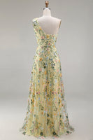 Laden Sie das Bild in den Galerie-Viewer, Blumenmuster Mauve One schulter A-Linien Langes Abendkleid mit Schlitz