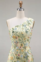 Laden Sie das Bild in den Galerie-Viewer, Blumenmuster Mauve One schulter A-Linien Langes Abendkleid mit Schlitz