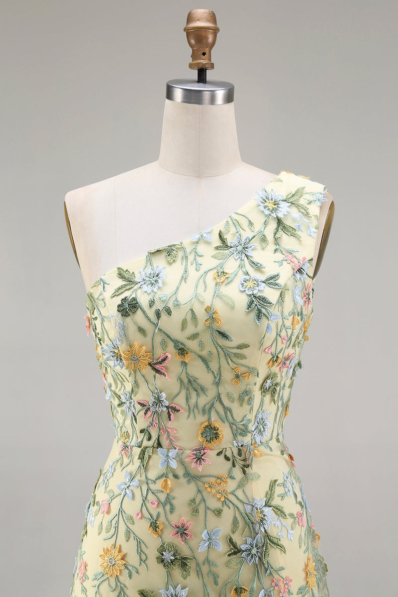 Laden Sie das Bild in den Galerie-Viewer, Blumenmuster Mauve One schulter A-Linien Langes Abendkleid mit Schlitz