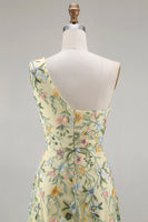 Laden Sie das Bild in den Galerie-Viewer, Blumenmuster Mauve One schulter A-Linien Langes Abendkleid mit Schlitz