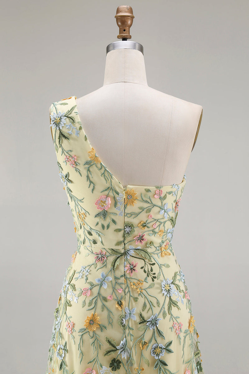 Laden Sie das Bild in den Galerie-Viewer, Blumenmuster Mauve One schulter A-Linien Langes Abendkleid mit Schlitz