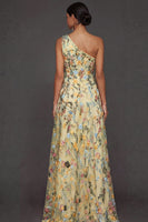 Laden Sie das Bild in den Galerie-Viewer, Blumenmuster Mauve One schulter A-Linien Langes Abendkleid mit Schlitz