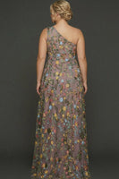 Laden Sie das Bild in den Galerie-Viewer, Blumenmuster Mauve One schulter A-Linien Langes Abendkleid mit Schlitz