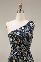 Laden Sie das Bild in den Galerie-Viewer, Blumenmuster Mauve One schulter A-Linien Langes Abendkleid mit Schlitz