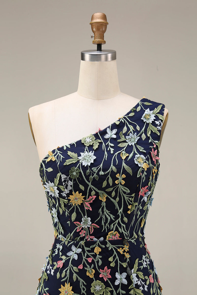 Laden Sie das Bild in den Galerie-Viewer, Blumenmuster Mauve One schulter A-Linien Langes Abendkleid mit Schlitz