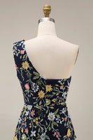 Laden Sie das Bild in den Galerie-Viewer, Blumenmuster Mauve One schulter A-Linien Langes Abendkleid mit Schlitz