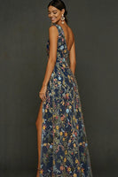 Laden Sie das Bild in den Galerie-Viewer, Blumenmuster Mauve One schulter A-Linien Langes Abendkleid mit Schlitz