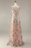 Laden Sie das Bild in den Galerie-Viewer, Blumenmuster Mauve One schulter A-Linien Langes Abendkleid mit Schlitz