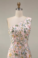 Laden Sie das Bild in den Galerie-Viewer, Blumenmuster Mauve One schulter A-Linien Langes Abendkleid mit Schlitz