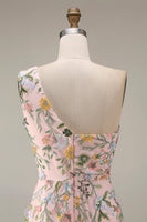 Laden Sie das Bild in den Galerie-Viewer, Blumenmuster Mauve One schulter A-Linien Langes Abendkleid mit Schlitz