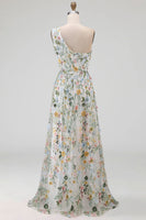 Laden Sie das Bild in den Galerie-Viewer, Blumenmuster Mauve One schulter A-Linien Langes Abendkleid mit Schlitz