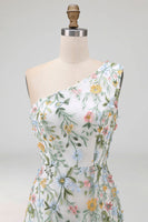 Laden Sie das Bild in den Galerie-Viewer, Blumenmuster Mauve One schulter A-Linien Langes Abendkleid mit Schlitz