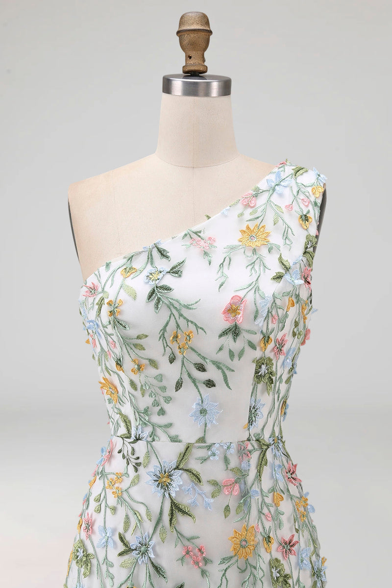 Laden Sie das Bild in den Galerie-Viewer, Blumenmuster Mauve One schulter A-Linien Langes Abendkleid mit Schlitz