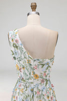 Laden Sie das Bild in den Galerie-Viewer, Blumenmuster Mauve One schulter A-Linien Langes Abendkleid mit Schlitz