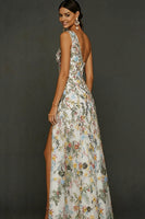 Laden Sie das Bild in den Galerie-Viewer, Blumenmuster Mauve One schulter A-Linien Langes Abendkleid mit Schlitz