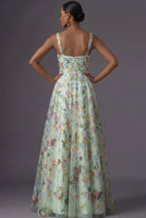 Laden Sie das Bild in den Galerie-Viewer, Mauve Blumenmuster Breite Träger A-Linien Stickerei Maxi Abendkleid