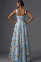 Laden Sie das Bild in den Galerie-Viewer, Mauve Blumenmuster Breite Träger A-Linien Stickerei Maxi Abendkleid