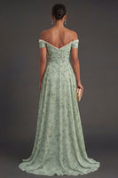 Laden Sie das Bild in den Galerie-Viewer, Leely Women Beaded Off the Shoulder Floral Long Wedding Guest Dress with Slit A Line Backless Sleeveless Garden Party Dress