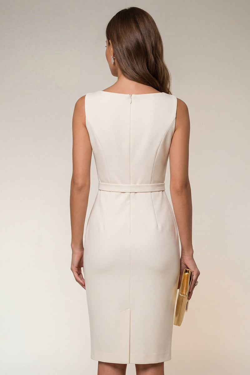 Laden Sie das Bild in den Galerie-Viewer, Elfenbein Bodycon U Boot Ausschnitt Ärmellos Kurzes Standesamt Kleid