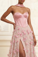 Laden Sie das Bild in den Galerie-Viewer, A Linie Blumen Korsett Rose Taillierter Schnitt Lang Ballkleid mit Schlitz