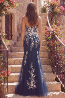 Laden Sie das Bild in den Galerie-Viewer, Trägerlos Blumen Meerjungfrau Marine Glitzer Lang Ballkleid