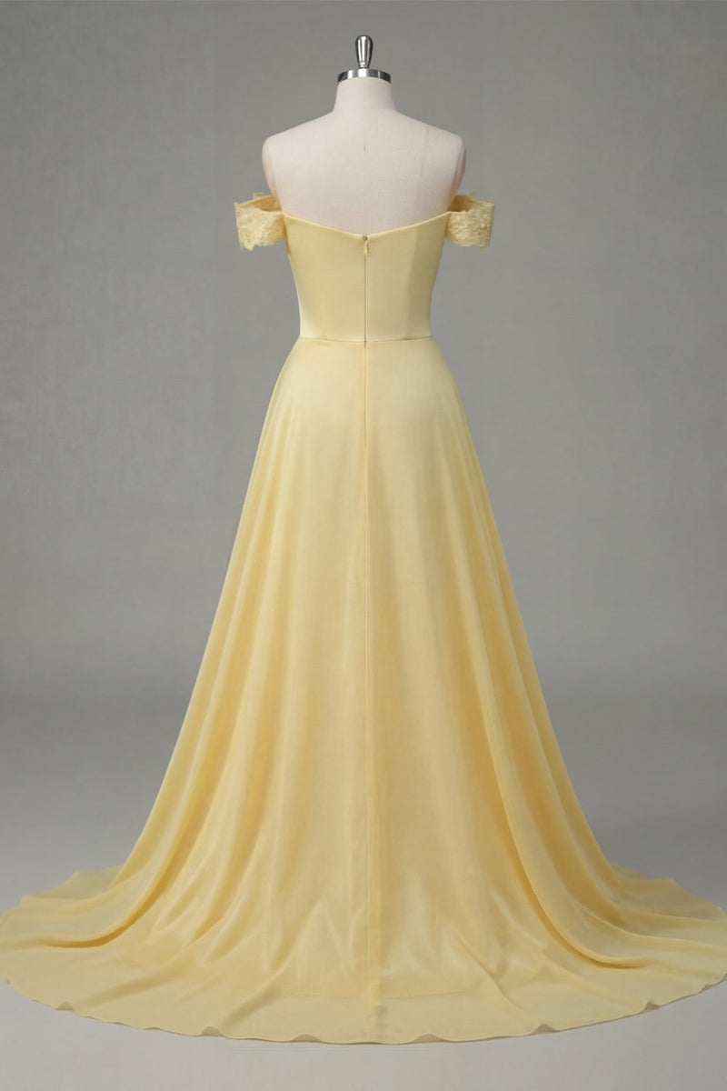 Laden Sie das Bild in den Galerie-Viewer, A Linie Buttergelb Gerafft Schulterfrei Ballkleid mit Cape
