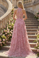 Laden Sie das Bild in den Galerie-Viewer, Glitzernder Taro Korsett Schlüsselloch A Linie Hochgeschlossen Blumen Perlenstickerei Ballkleid
