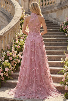 Glitzernder Taro Korsett Schlüsselloch A Linie Hochgeschlossen Blumen Perlenstickerei Ballkleid