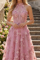 Laden Sie das Bild in den Galerie-Viewer, Glitzernder Taro Korsett Schlüsselloch A Linie Hochgeschlossen Blumen Perlenstickerei Ballkleid